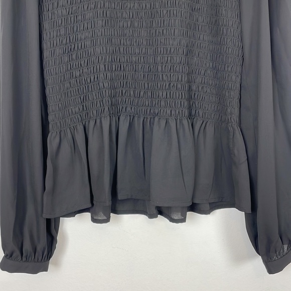 Leyden top women size M long sleeve textured jewel neck peplum elastic bodice - Picture 2 of 8